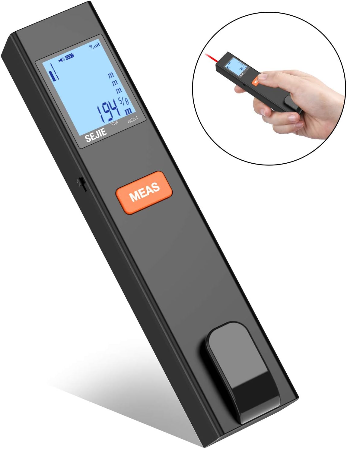ESYWEN Laser Measure, 131ft Laser Tape Measure Small Digital Distance Measure with Backlit LCD