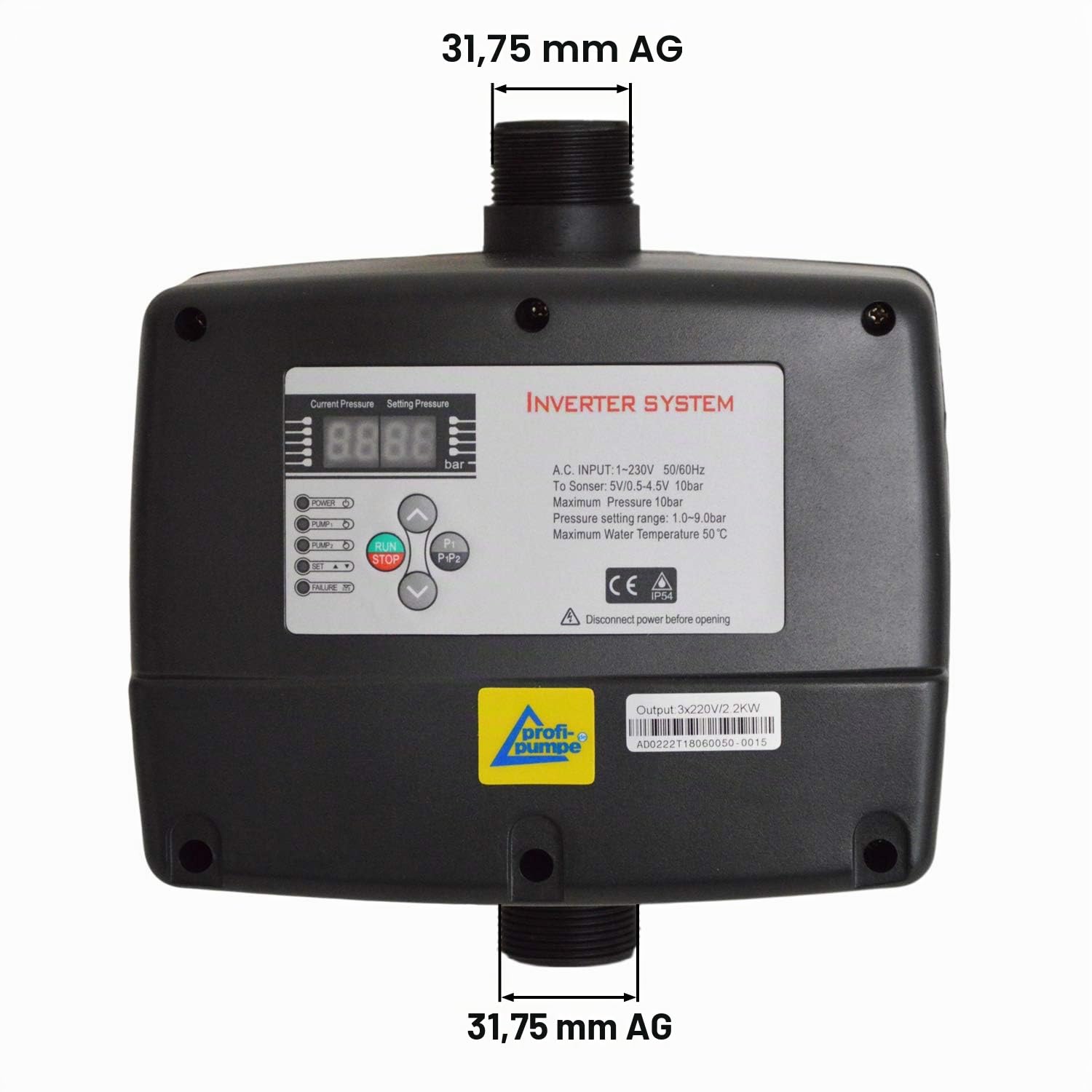 INVERTER-PUMPENSTEUERUNG 3-2,2KW verkabelt DRUCKSCHALTER Druckwächter Automatic-Controller Durchflusswächter für Hauswasserwerk Pumpe Brunnenpumpe Kreiselpumpe Tauchpumpe Tiefbrunnenpumpe