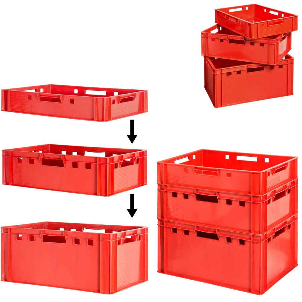 Stapelkiste Set Fleischerkiste Metzgerkiste Metzgerwanne Aufbewahrungsbox mit Deckel Kunststoff Rot Kisten Transportkisten Eurobox Box Wanne Plastik Kingpower