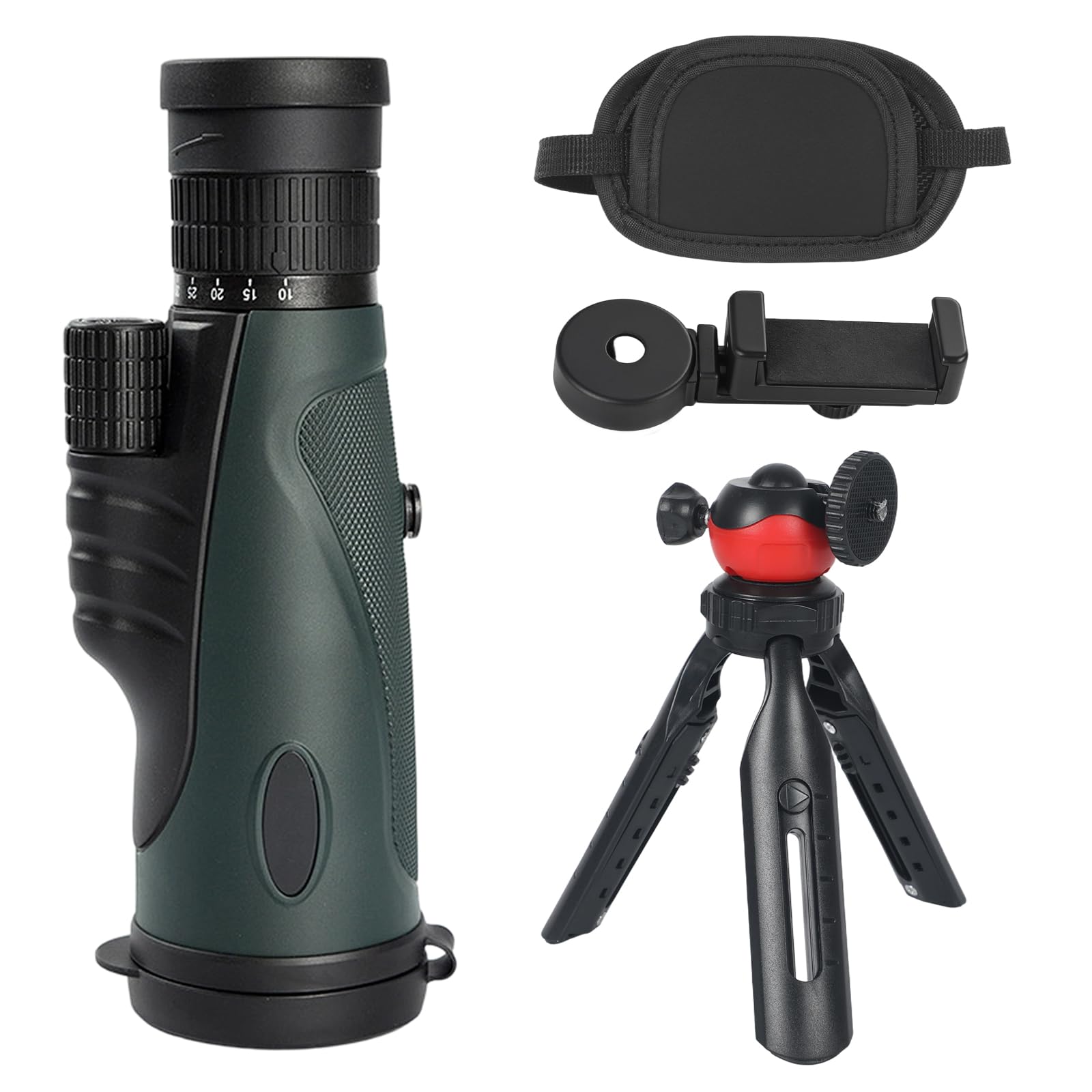 Zoom monoculaire 10-30 x 50, HD monoculaire pour adulte, avec support pour smartphone, trépied et dragonne, prisme FMC & BAK4, vision plus grande, pour le camping, l'observation des oiseaux