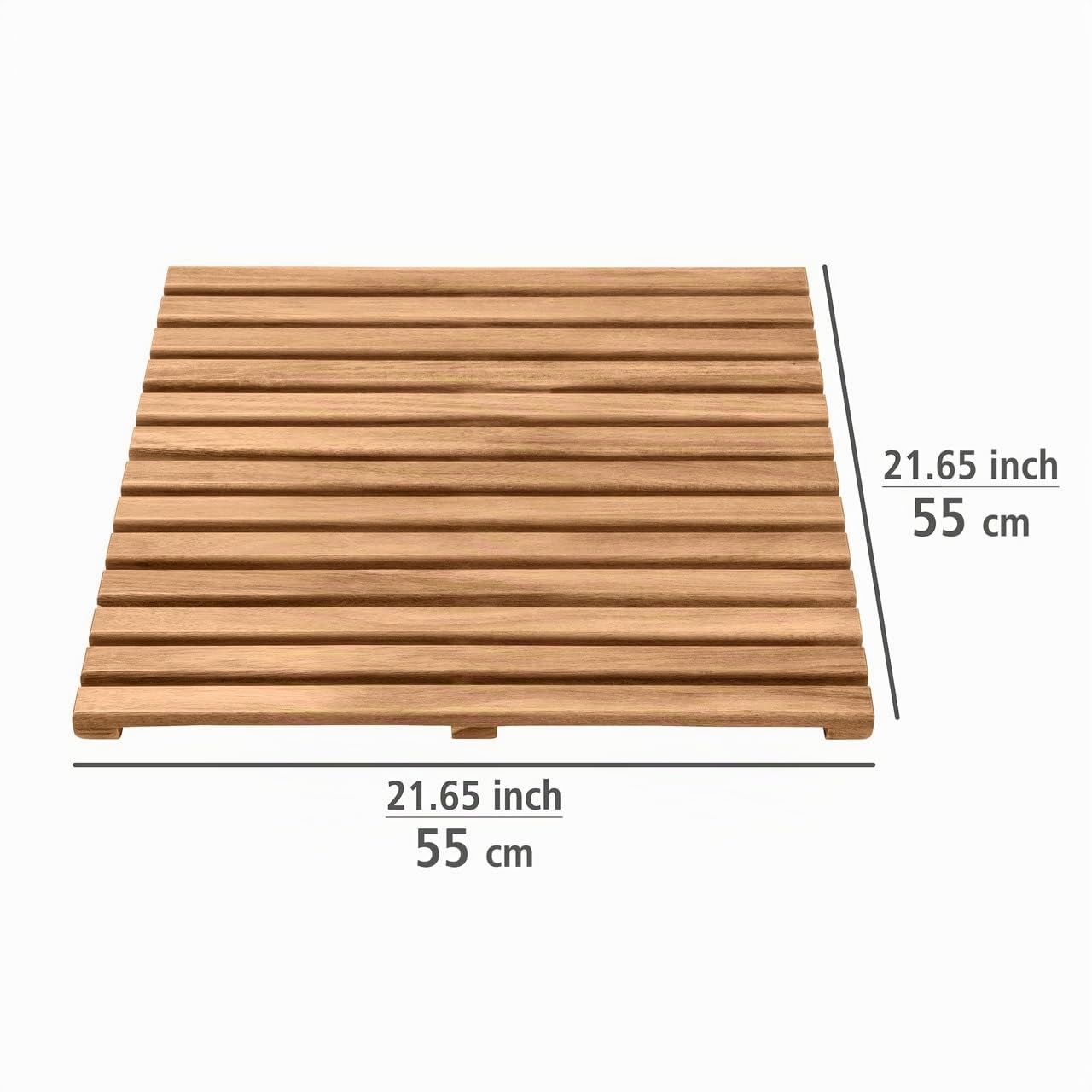 WENKO Tarima de baño Indoor & Outdoor Acacia, de madera de acacia con certificado FSC® para interiores y exteriores, ideal para ducha, sauna y piscina, reverso antideslizante, (An. x P): 55 x 55 cm