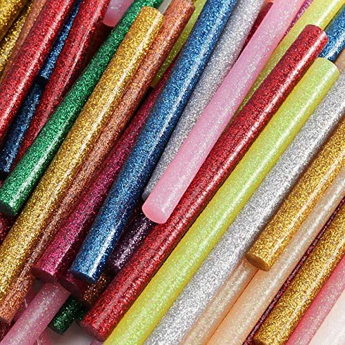 ZOENHOU 308 PCS Colored Glitter Hot Glue Sticks, 14 Colors Melt Adhesive Glue Sticks, Mini Hot Glue Sticks for DIY Art Craft General Repairs Gluing Projects, 4 x 5/16 Inch