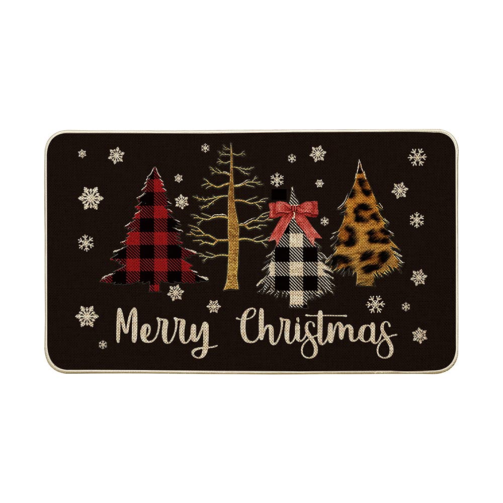 Artoid Mode Merry Christmas Trees Christmas Decorative Doormat Black, Seasonal Winter Xmas Holiday Low-Profile Floor Mat Switch Mat for Indoor Outdoor 17 x 29 Inch