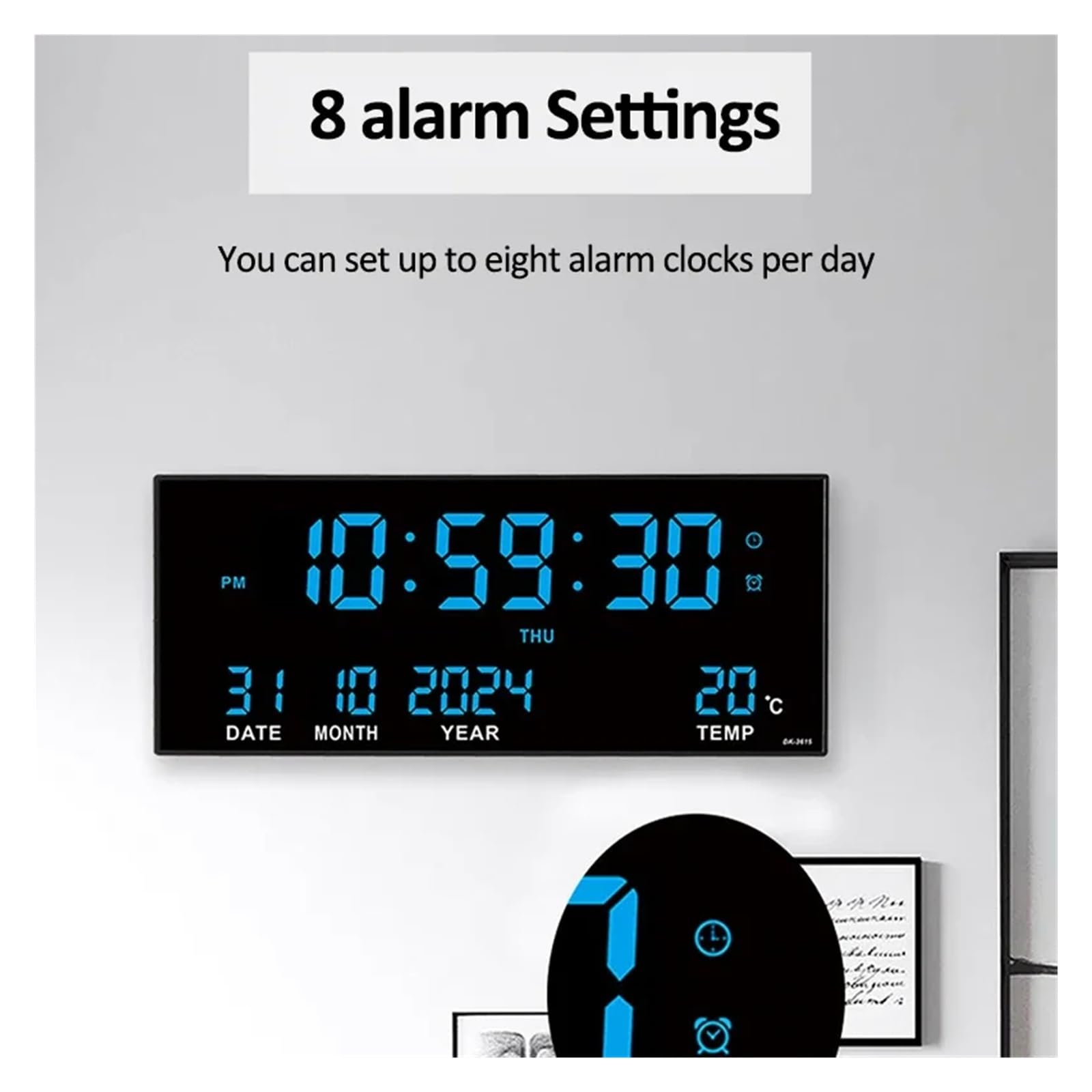 Orologio da parete digitale grande, temperatura, data, calendario, display, 8 set di allarme, orologio elettronico a LED da 14 pollici Display luminoso(Red)