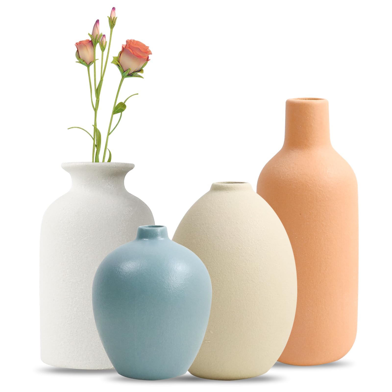 Juego de 4 Jarrones de Cerámica Coloridos,Jarrones Pequeños Modernos de 4 Color,Floreros Cerámica Decoracion Hogar para Flores,Jarrones Decorativos Modernos para Decoración Boda,Dormitorio,Oficina