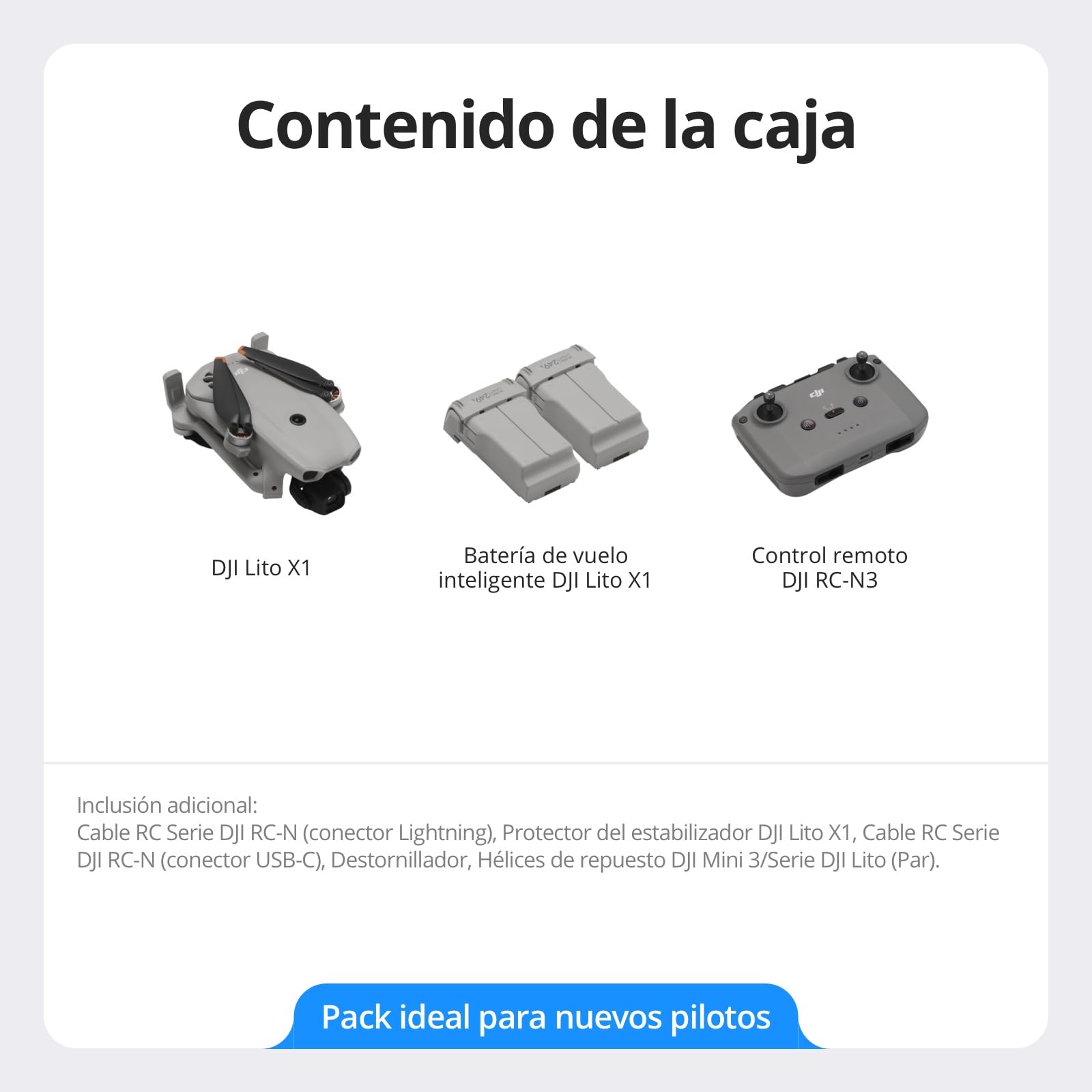 Pack DJI Lito X1 Dos Baterías con DJI RC-N3, dron con cámara 4K fácil de usar para principiantes, detección de obstáculos, ActiveTrack, sensor de 1/1.3 pulgadas, ligero para adultos, C0