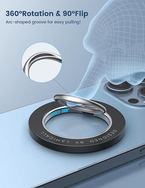 Lamicall Lamicall Magnetic Finger Phone Ring Holder - Magnetic Phone Ring Holder for MagSafe, Magnet Ring Grip Stand, for iPhone 17 16 15 14 13 12, Pro, Pro Max, Mini, Air for Magsafe Accessories, Misty Black in use