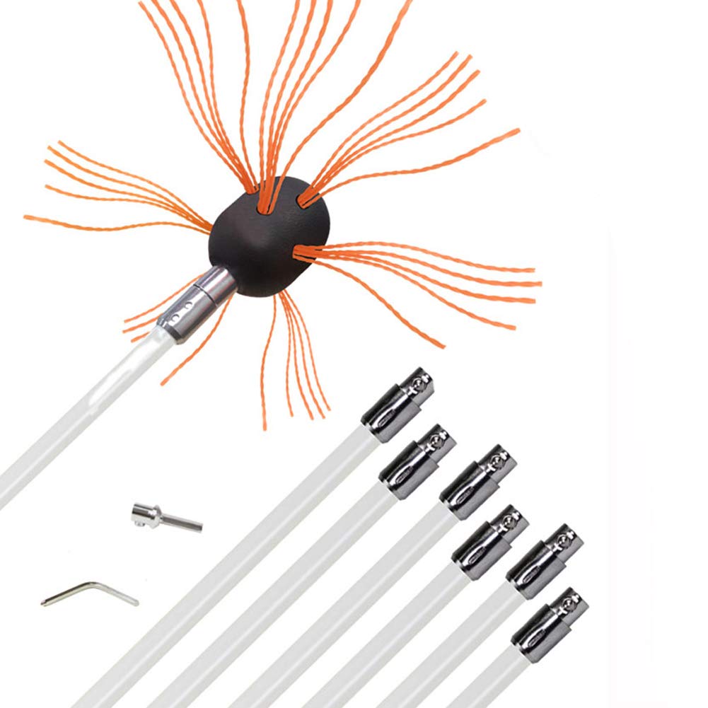 Kit Spazzole per la Pulizia Della Canna Fumaria, Trapano Elettrico Attrezzo di Pulizia per Spazzatura per Tubi del Camino con Aste Flessibili in Nylon Rinforzato, Scelta Multipla,8m