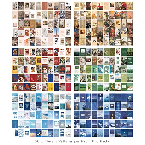 image for emmoolife 6 Sets 300 Pcs Washi Stickers Set Vintage Aesthetic Sticker 