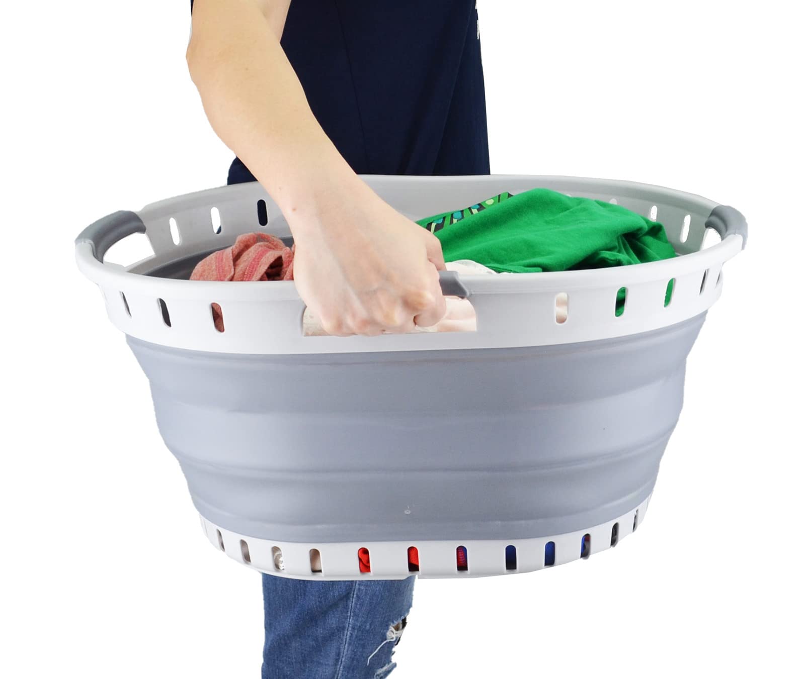 SAMMART Cesto portabiancheria pieghevole in plastica da 25 l, pieghevole, pieghevole, per riporre oggetti e conservare lo spazio (1, grigio/grigio scuro)