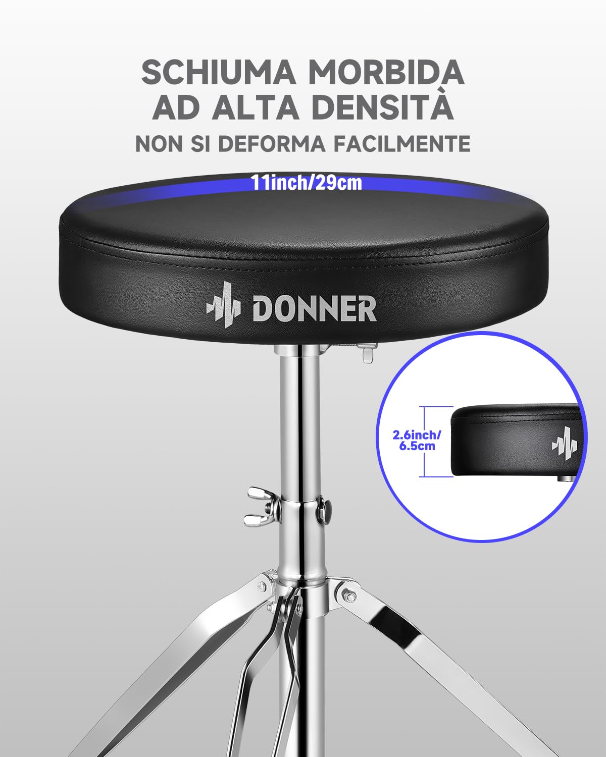 Sgabello per batteria con Bacchette, Donner sedile di tamburo con sedile imbottito Sgabelli per batteria portatili in altezza per batteria elettrica, bambini, adulti, carico massimo 90 kg