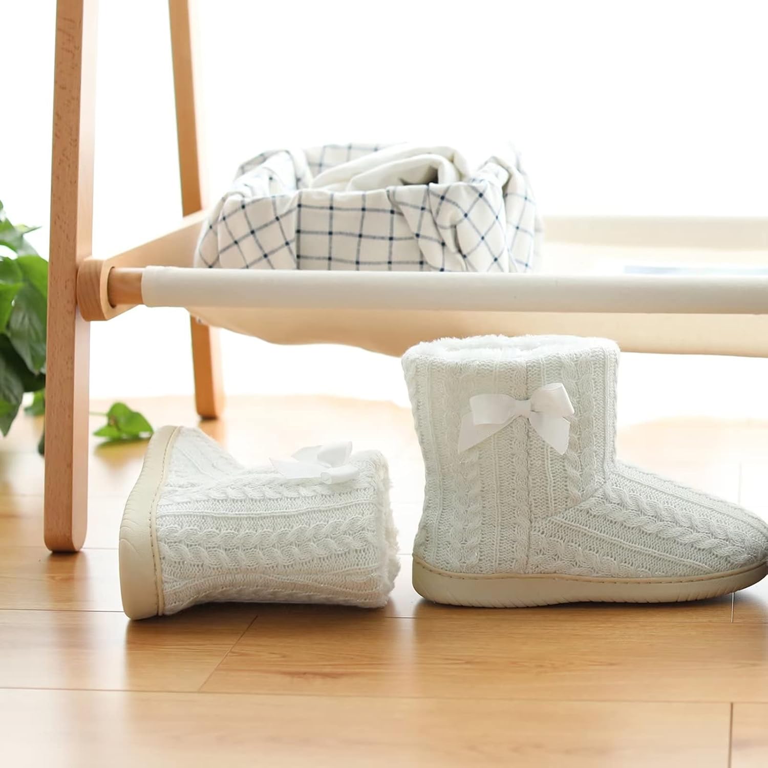 Slipper Boots Women Knit Plush Lining Winter House Shoes Memory Foam Indoor Outdoor - Image 7