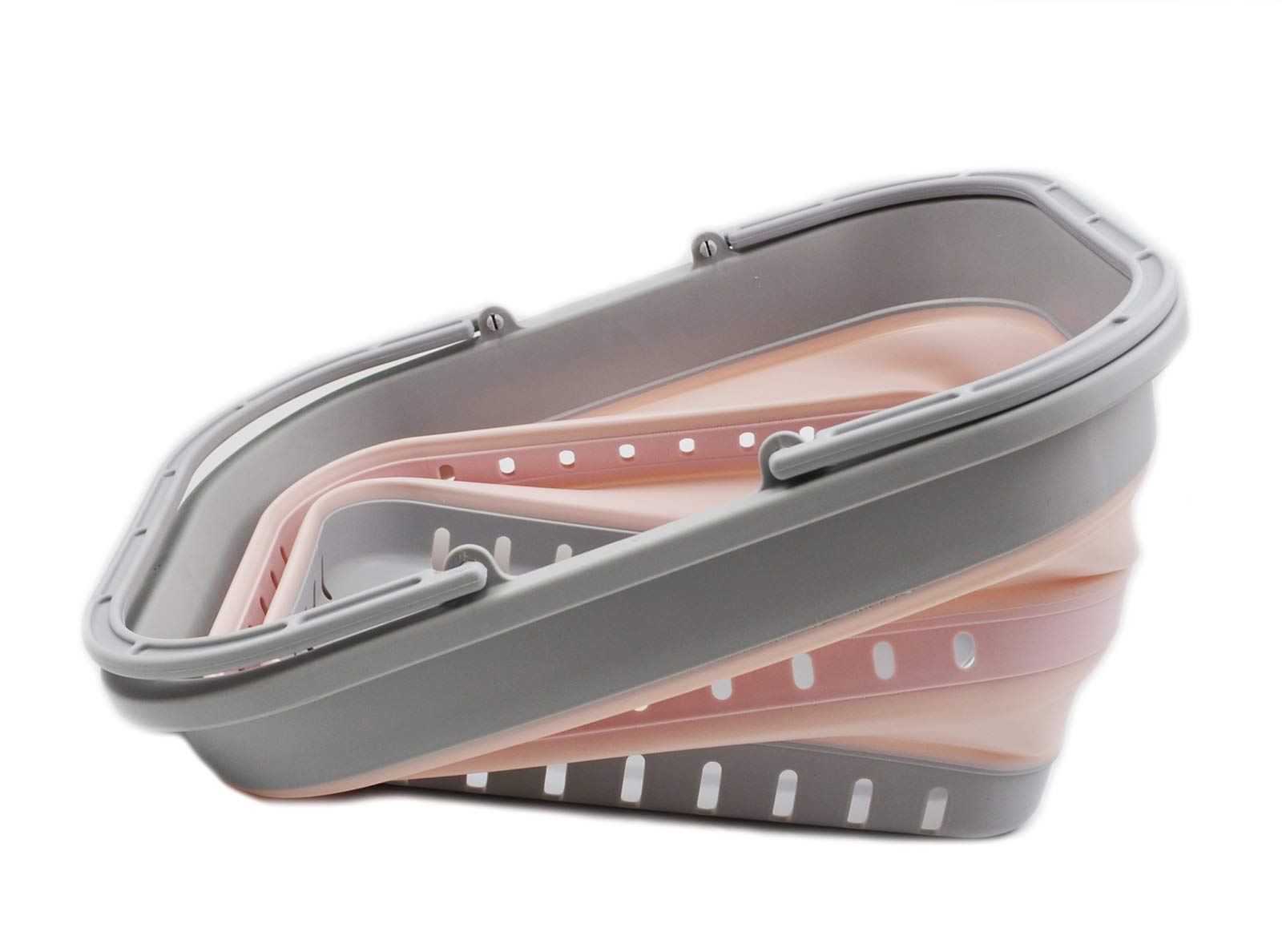 SAMMART Tina plegable de 19 litros con asa, cesta de picnic portátil al aire libre, bolsa de compras plegable, contenedor de almacenamiento que ahorra espacio (1, gris/rosa)