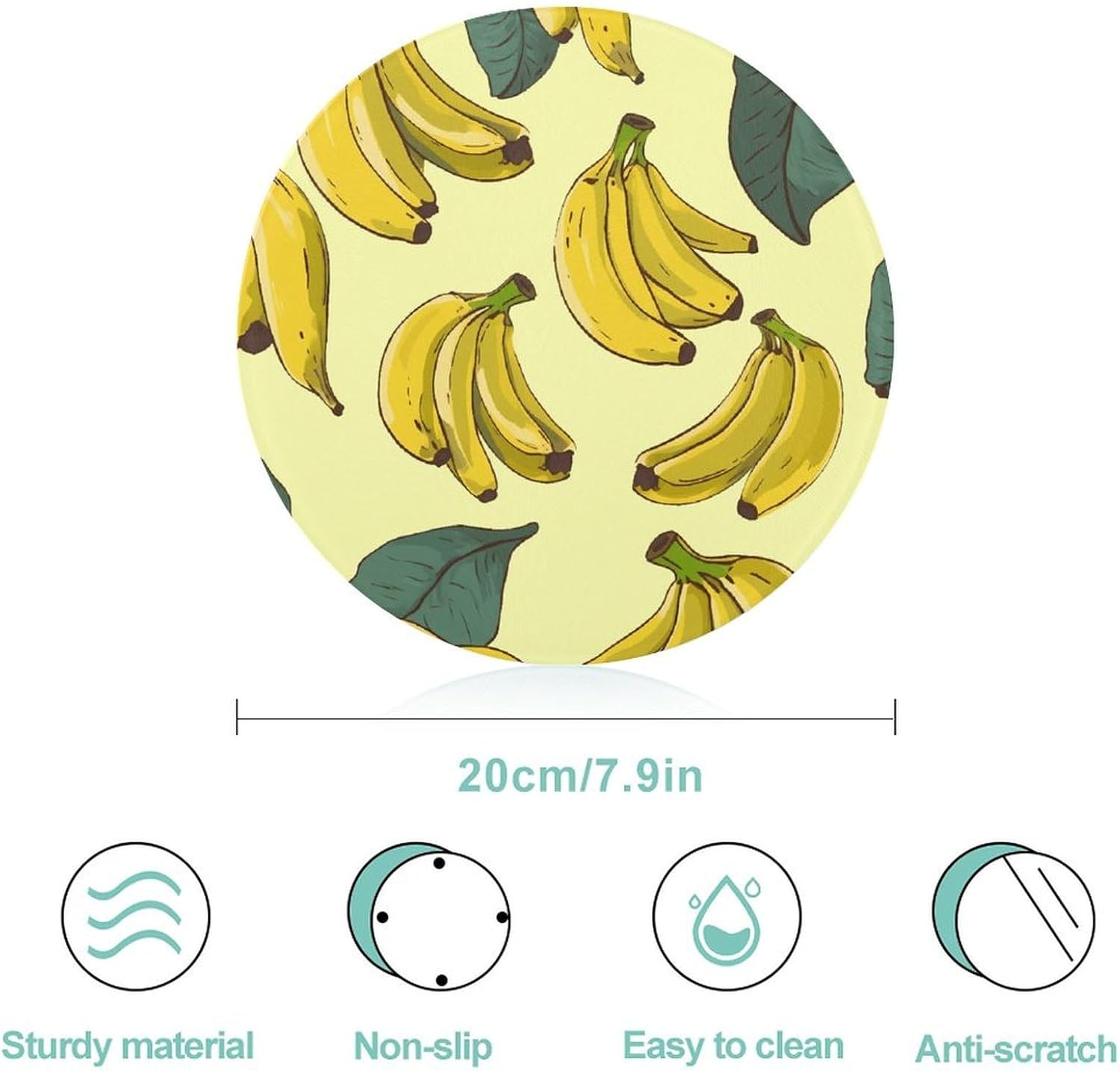 Banana Print Chopping Block Tempered Glass Cutting Board Mats Round Countertop Cutting Boards Small Charcuterie Boards Bar Cheese Board Snack Tray