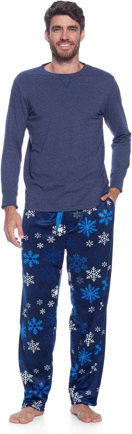 Ashford & Brooks Mens Fleece Pajamas Set, Winter Pajamas for Men Knit Top and Fleece Bottom Pajama Pjs Set