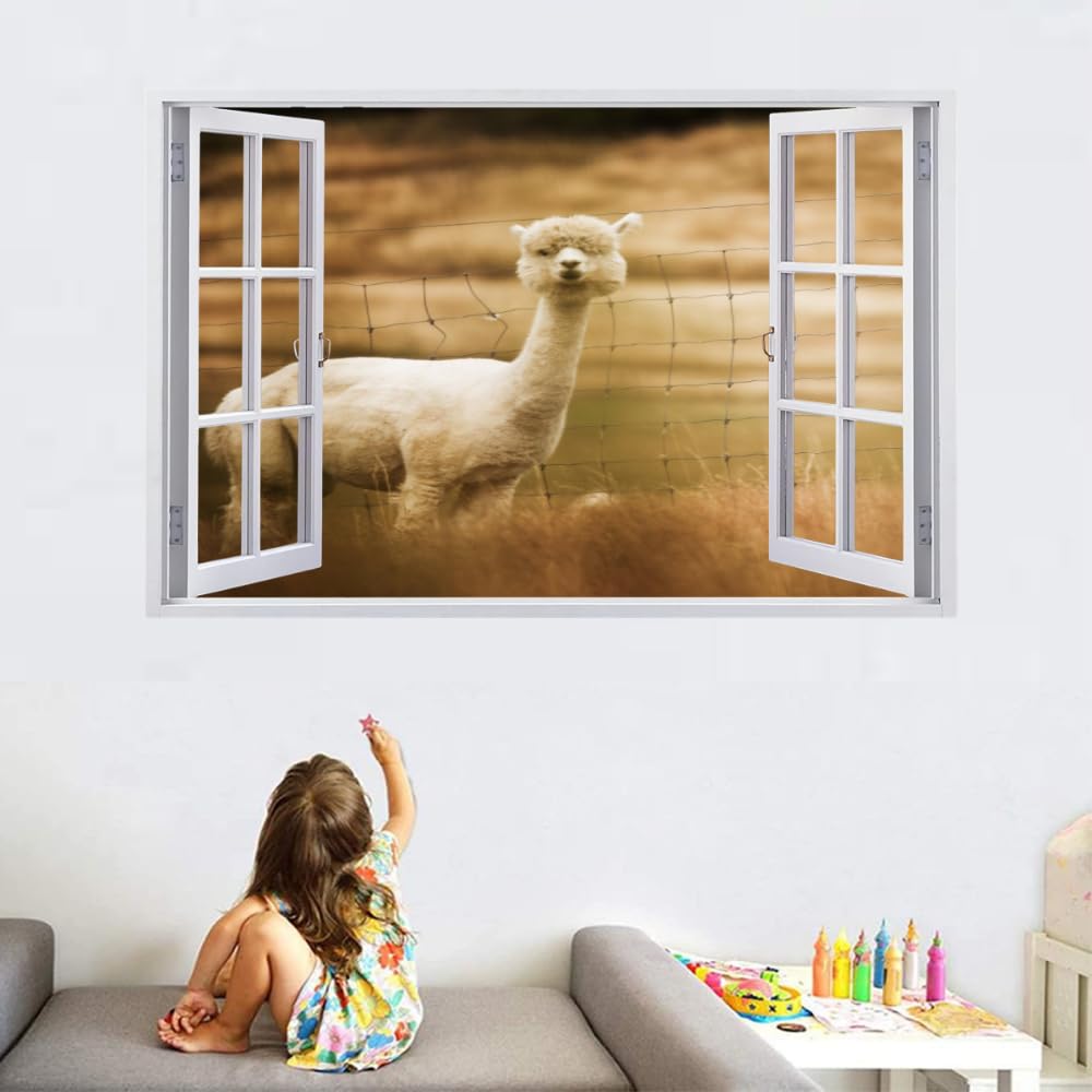 Adesivi Murali 3D Fracassati Alpaca Poster Rimovibile Per Arte Del Tatuaggio Da Parete Animale Fotomurali Decorazioni Per La Casa Camera Da Letto Per Bambini Decorazioni 120x80cm