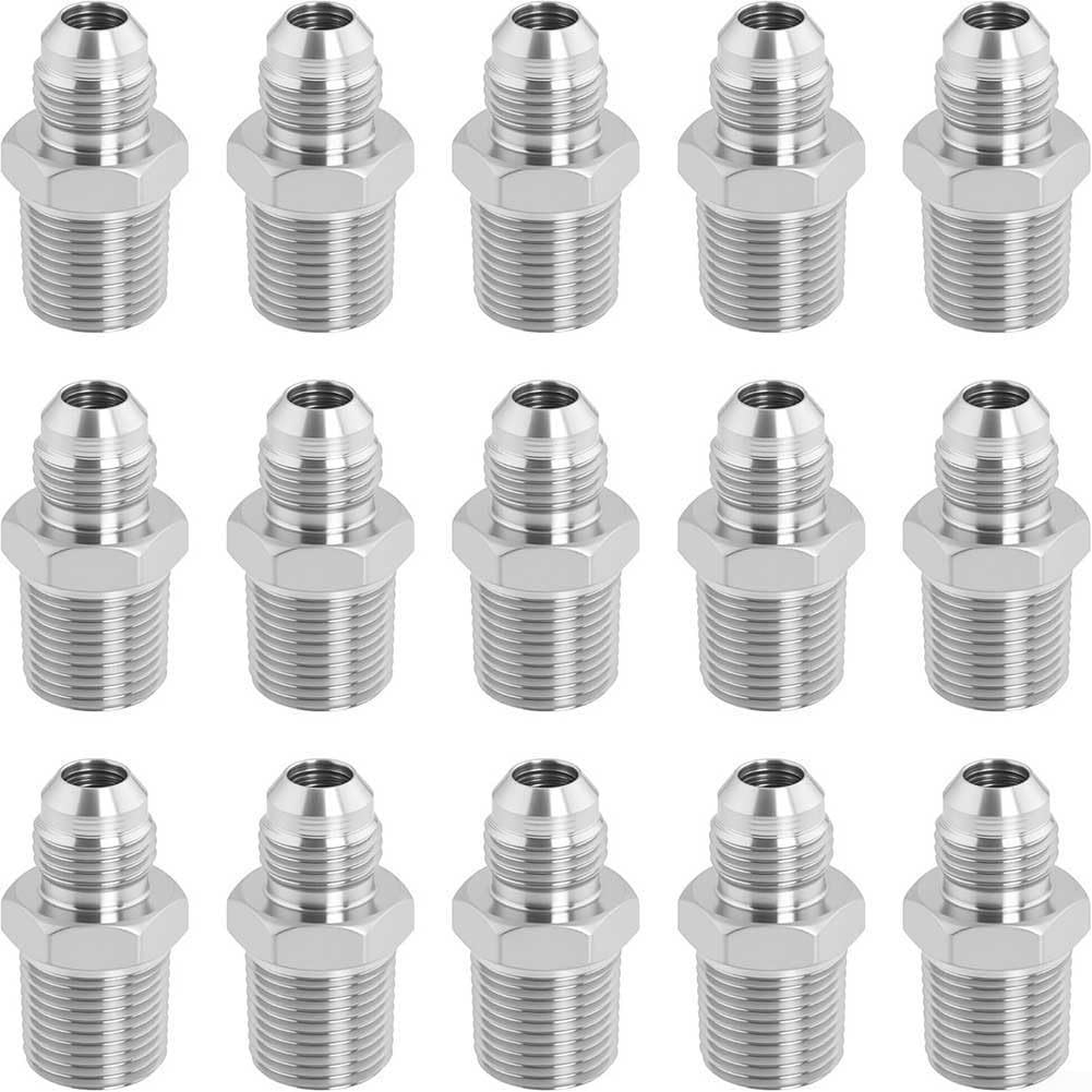 Paquete de 15 adaptadores de manguera hidráulica de acero inoxidable 316L de 3/8 pulgadas NPT macho a JIC 37 grados de ajuste recto para sistemas de alimentación de líquidos de alta presión