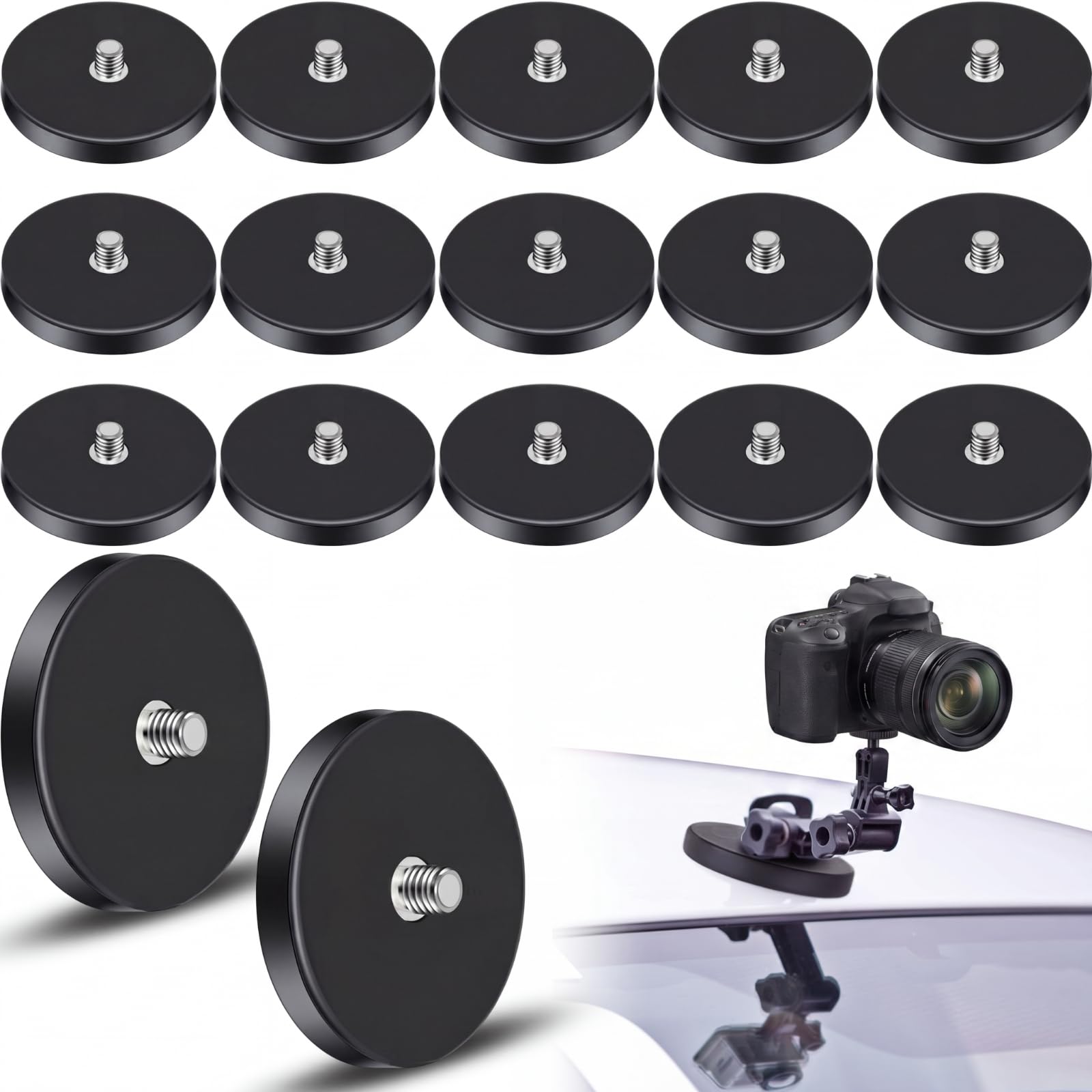 Pushglossy Heavy Duty Neodymium Magnets 1/4"-20 Round Magnet with Threaded Stud for Action Camera 1.69" Base Rubber Coated Magnet Tool for Camera Cellphone LED Lighting and Other Equipments(8 Pcs) — Amazon image 10