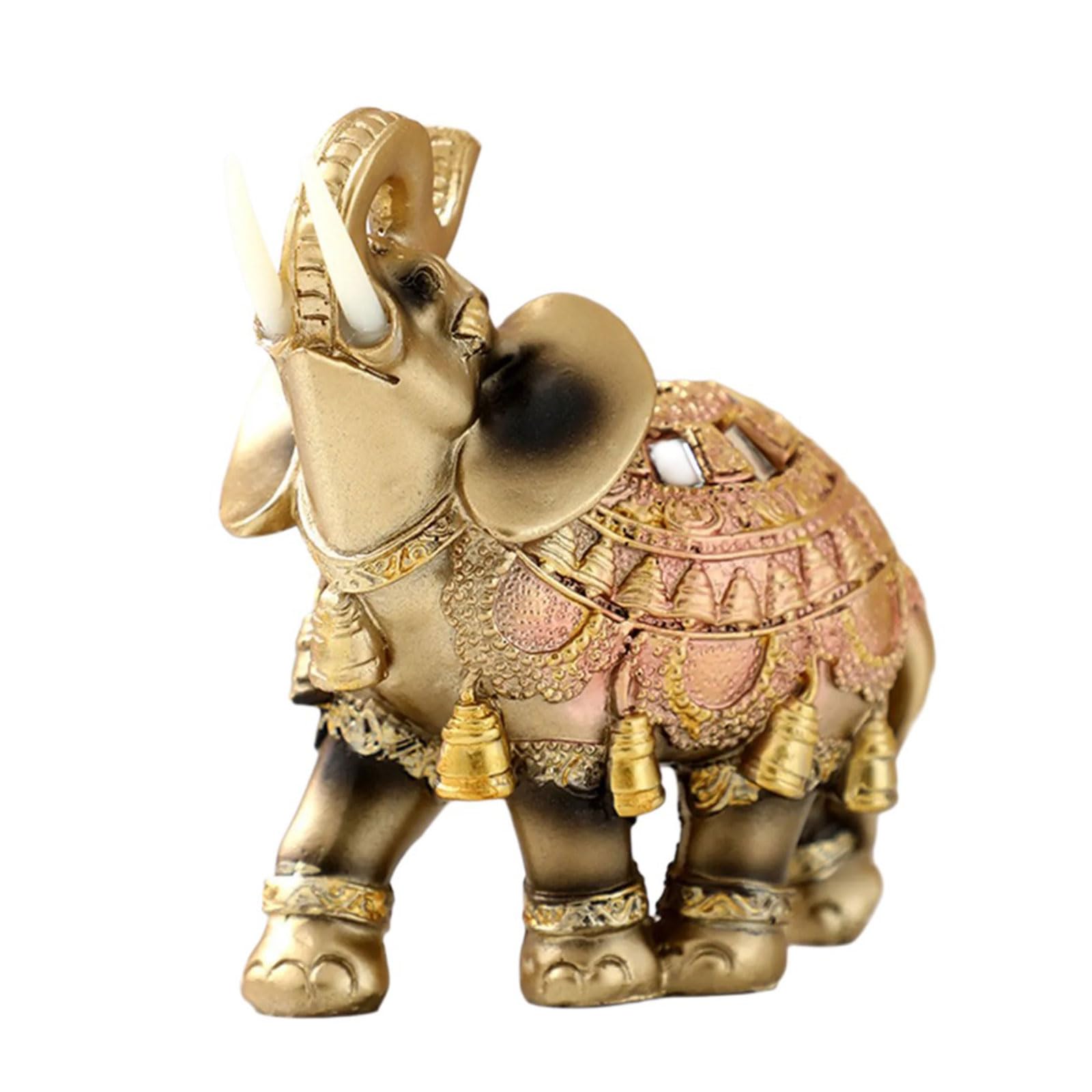 Sculpture animal Fengshui design d'éléphant doré en résine chic