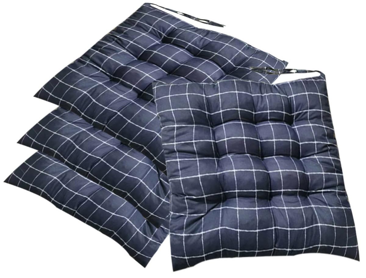 AOOPOO Set of 4 Chair Cushion Pads, Square Plaid Chairs Seat Pad for Kitchen/Dining/Garden Seat Cushions with Ties, 16" x 16" Thick Soft Comfy Seating for Indoor/Outdoor Decors (Small checks-grey) — image 1