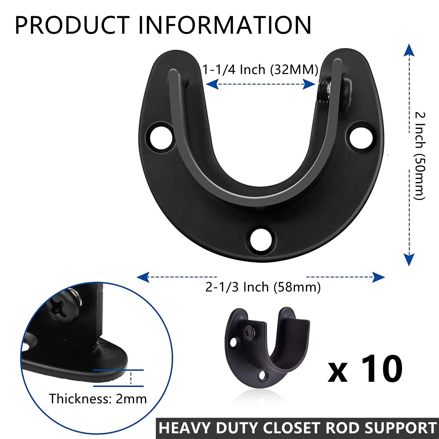 Shower Curtain Pole Uxcell 12Pcs Stainless Steel Closet Rod Brackets, 1.25inch Wardrobe Rail Bracket