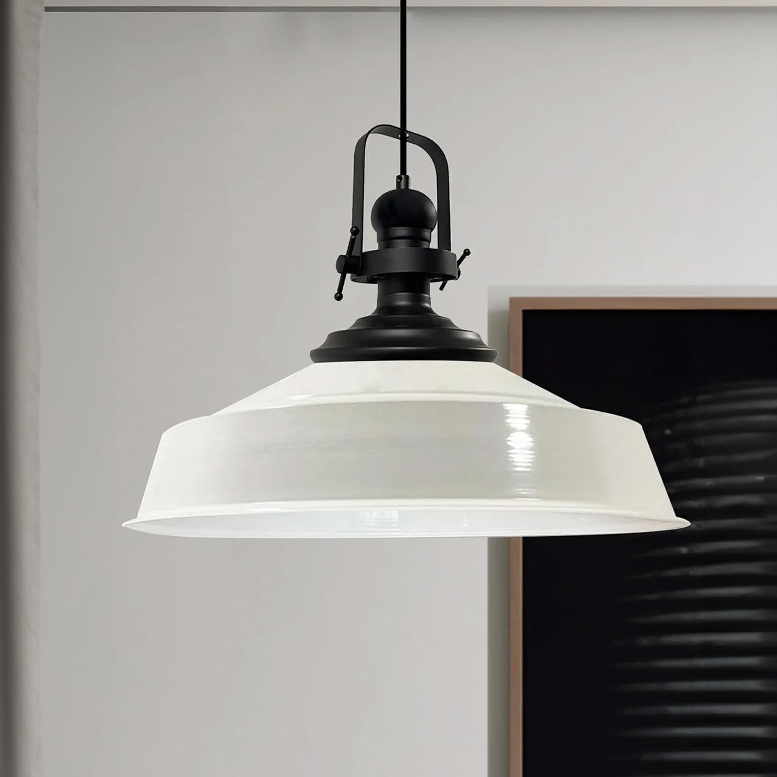 bamyum Asletl Pendant Light Vintage Metal 40 cm, Lamp Shades Ceiling, Kitchen Lights Ceiling E27, Industrial Lamp Shades Ceiling, Metal Pendant Light Fitting for Living Room White