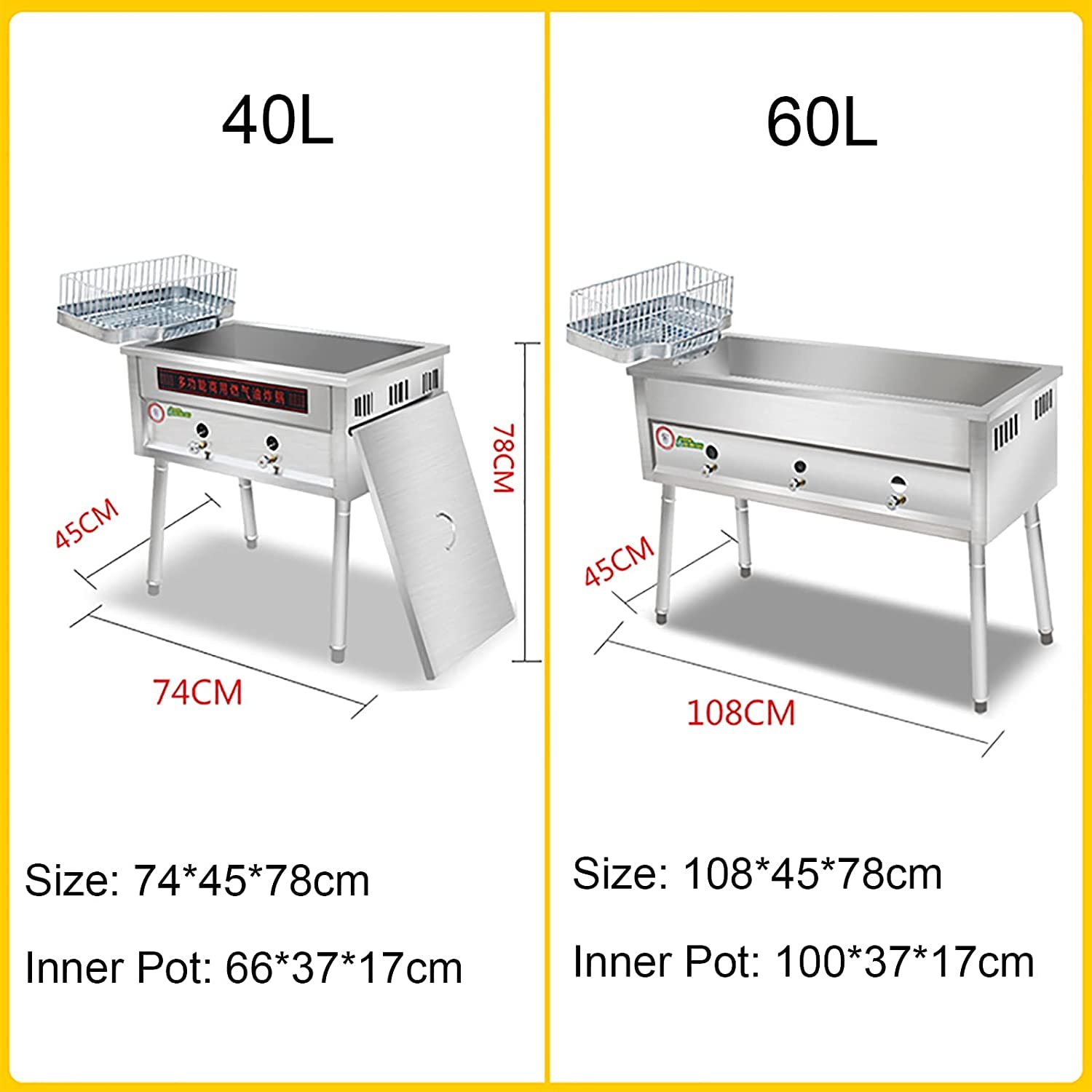 Freidora de Gas Comercial de encimera de 40L/60L, freidora de GLP, freidora Independiente, Cocina Exterior de Acero Inoxidable, para Papas Fritas, Restaurante, Cocina caser,