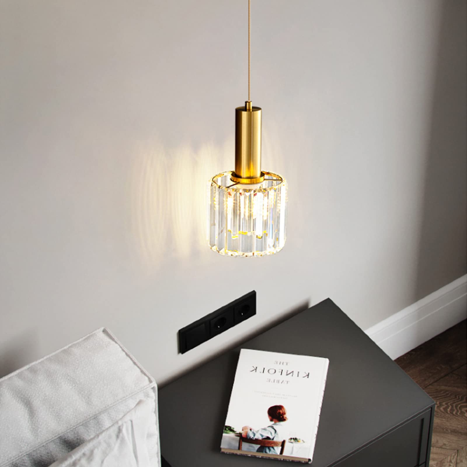 Mini luz colgante de cristal moderna para cocina, isla, comedor, dormitorio, lámpara de techo de cristal con base dorada, luz colgante (1 luz)