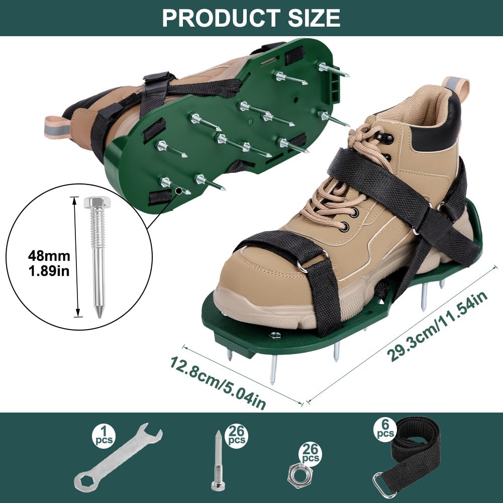 URAQT Scarpe Chiodate per Areazione Prato e Giardino, 48mm Arieggiatore Scarpe con Cinghie in Cinghie adesive, Sandalo Aeratore Scarpe da Prato, Arieggiatore Prato Scarpe,per Cortile e Patio,Verde