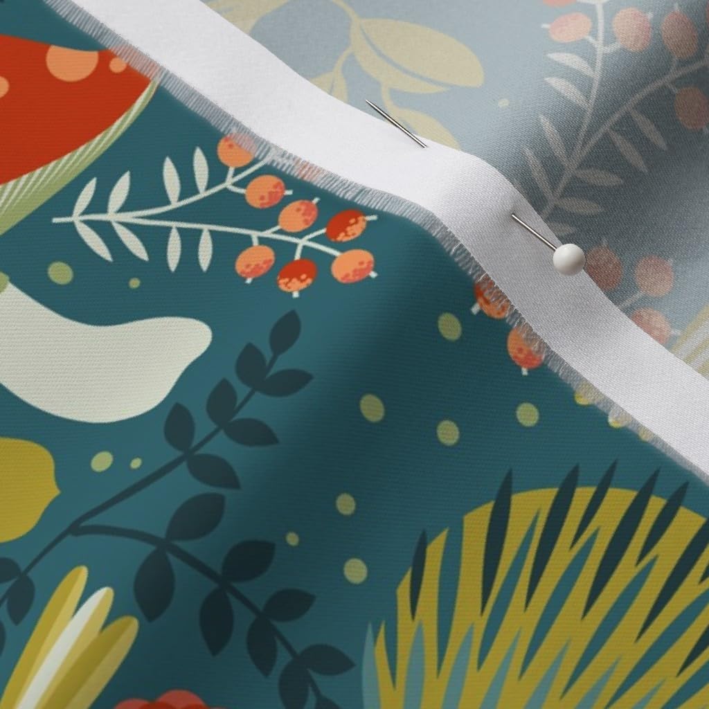 Spoonflower Fabric - Woodland Fox Mushroom Squirrel Hedgehog Green Orange Red Whimsical Printed on Organic Cotton Sateen Fabric by The Yard - Sewing Quilting Apparel Home Decor