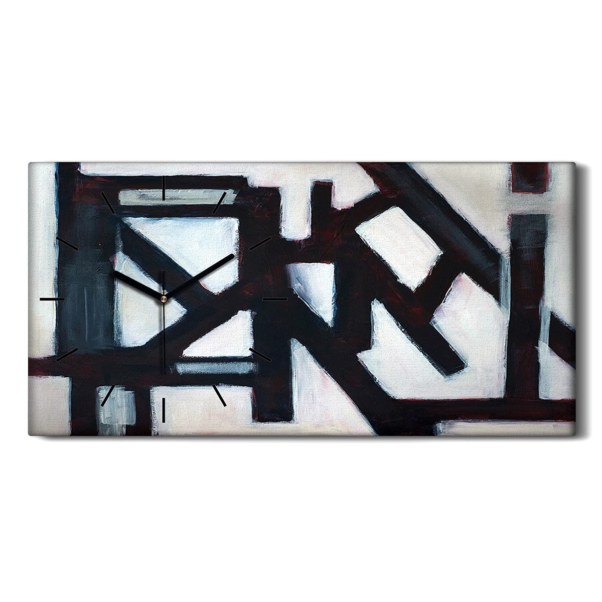 Horloge sur toile 60x30cm abstrait noir et blanc moderne et silencieuse pour salon