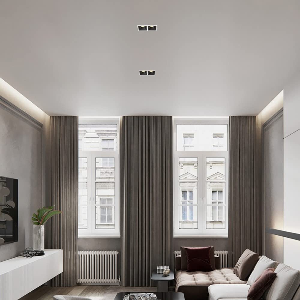 Kwadratowy reflektor sufitowy LED do zabudowy (2 sztuki), aluminiowa obudowa, reflektor kierunkowy, lampa akcentująca do salonu i korytarza, kolor czarny, 5000 K