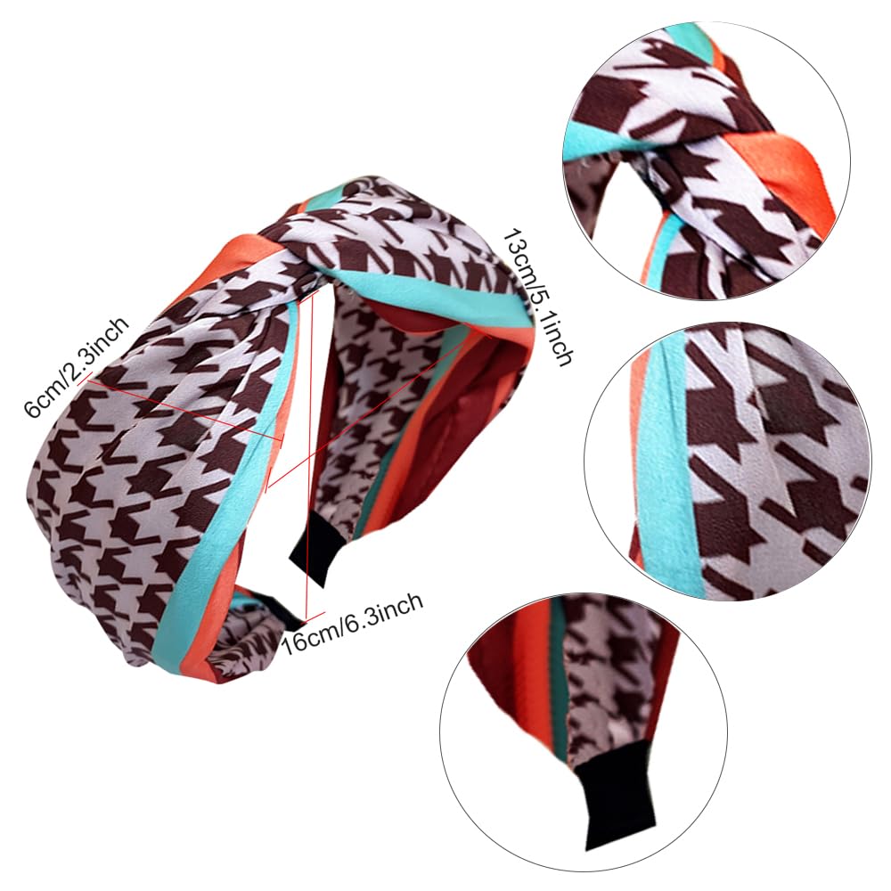 3Pcs Wide Headband French Bow Knot Hair Hoop Fabric Non-Slip Headwear Elastic Twist Hair Accessories Alice Hair Bands for Women (14APlaid) - Image 2
