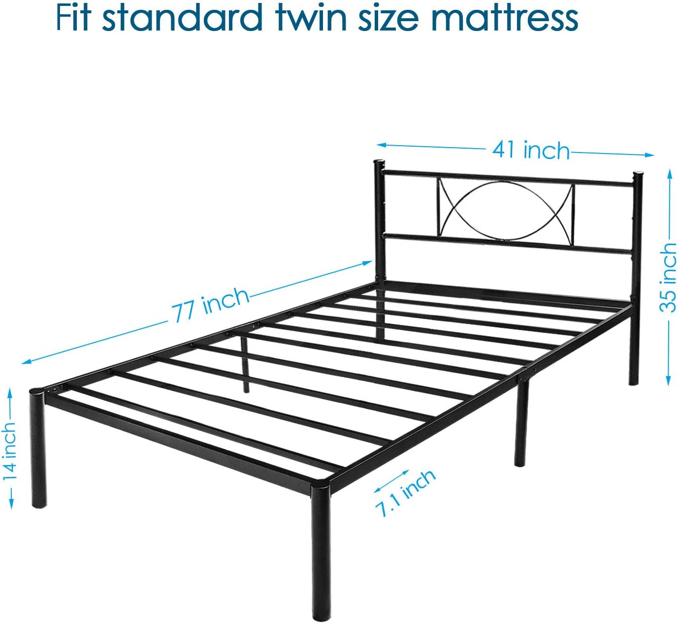 HAAGEEP Twin Bed Frame with Headboard Storage No Box Spring Needed Metal Platform Single Size Bedframe Foundation 14 Inch High