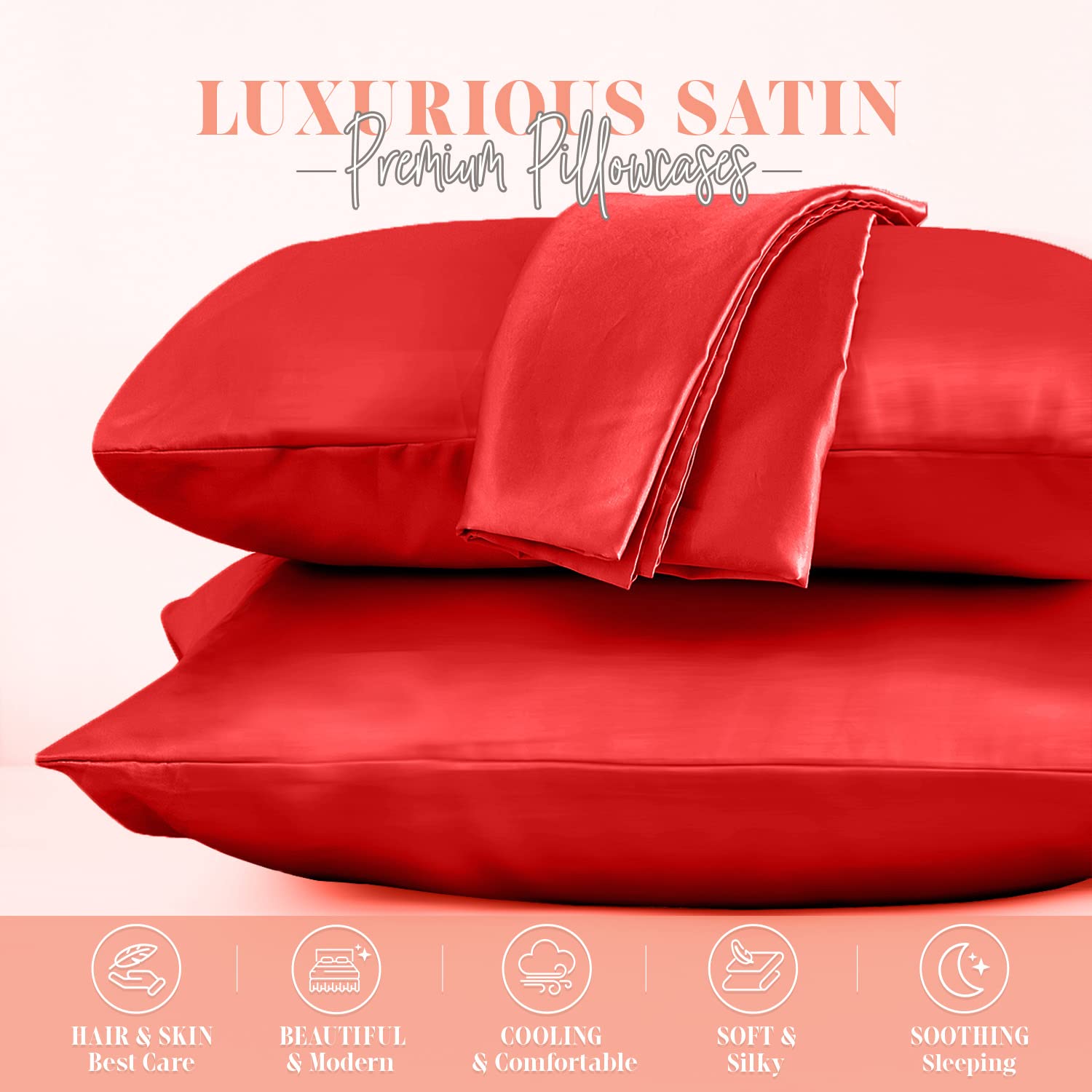 Elegant Comfort Silky and Luxurious 2-Piece Satin Pillowcase Set for Healthier Skin and Hair Hidden Zipper Closure and Beautifully Packaged - Image 2