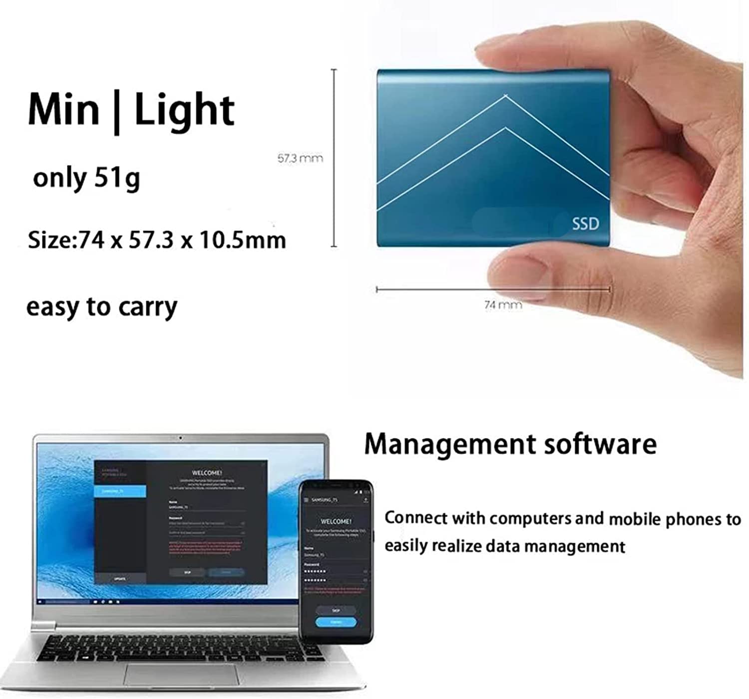 SSD Esterno 1 TB 2 TB 4 TB 6 TB 8 TB Type-C Drive a Stato Solido USB 3.1 540 M/S Disco Rigido Esterno per Windows 10, 8, 7, Vista, XP/Mac OS 10.4, Linux, Android