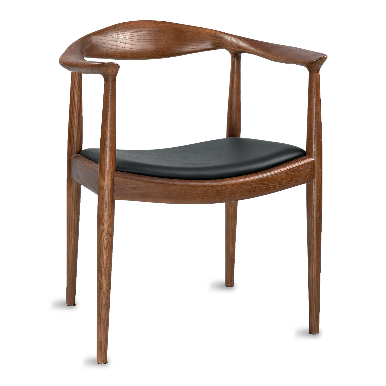 Tomile Upholstered Dining Chair Kennedy Armchair, Mid Century Modern Kitchen & Dining Chairs with PU Leather Cushion Seat, Hans Wegner Elbow Chair for Living Room Bedroom Office (Walnut Color)