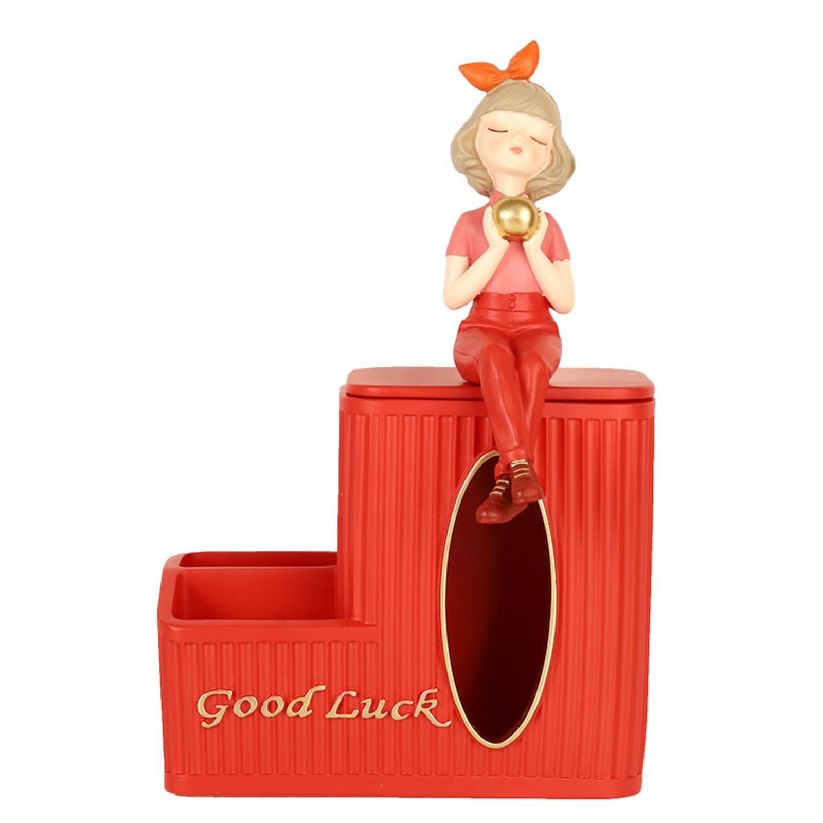 Fazzoletti da Tavolo Multifunzione Elegante, Fazzoletti in Resina con Statuina, Salvaspazio, Scatola oggetti con Scomparti, per Soggiorno, Ingresso, Rosso