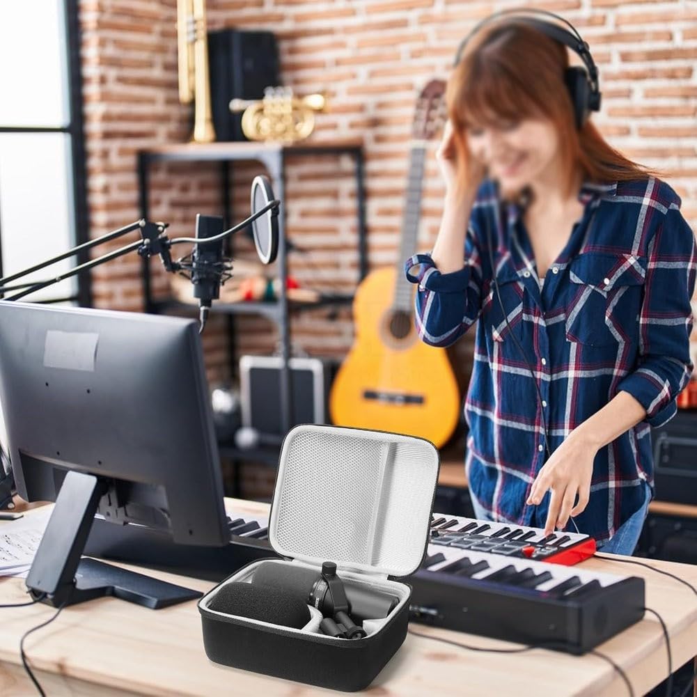 Étui de transport rigide pour microphones Shure SM7B MV7 MV7X, coque robuste en EVA absorbant les chocs avec intérieur en mousse personnalisé, sac de rangement de voyage compact et léger