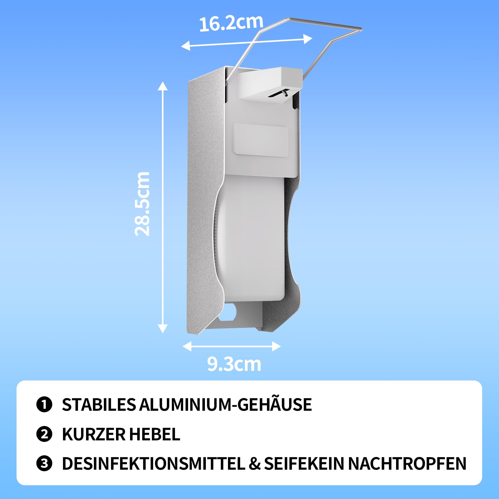 Distributore europeo con fissaggio a parete e pressione gomito per disinfettanti e saponi – Dispenser di sapone bianco in alluminio, 1000 MLx2