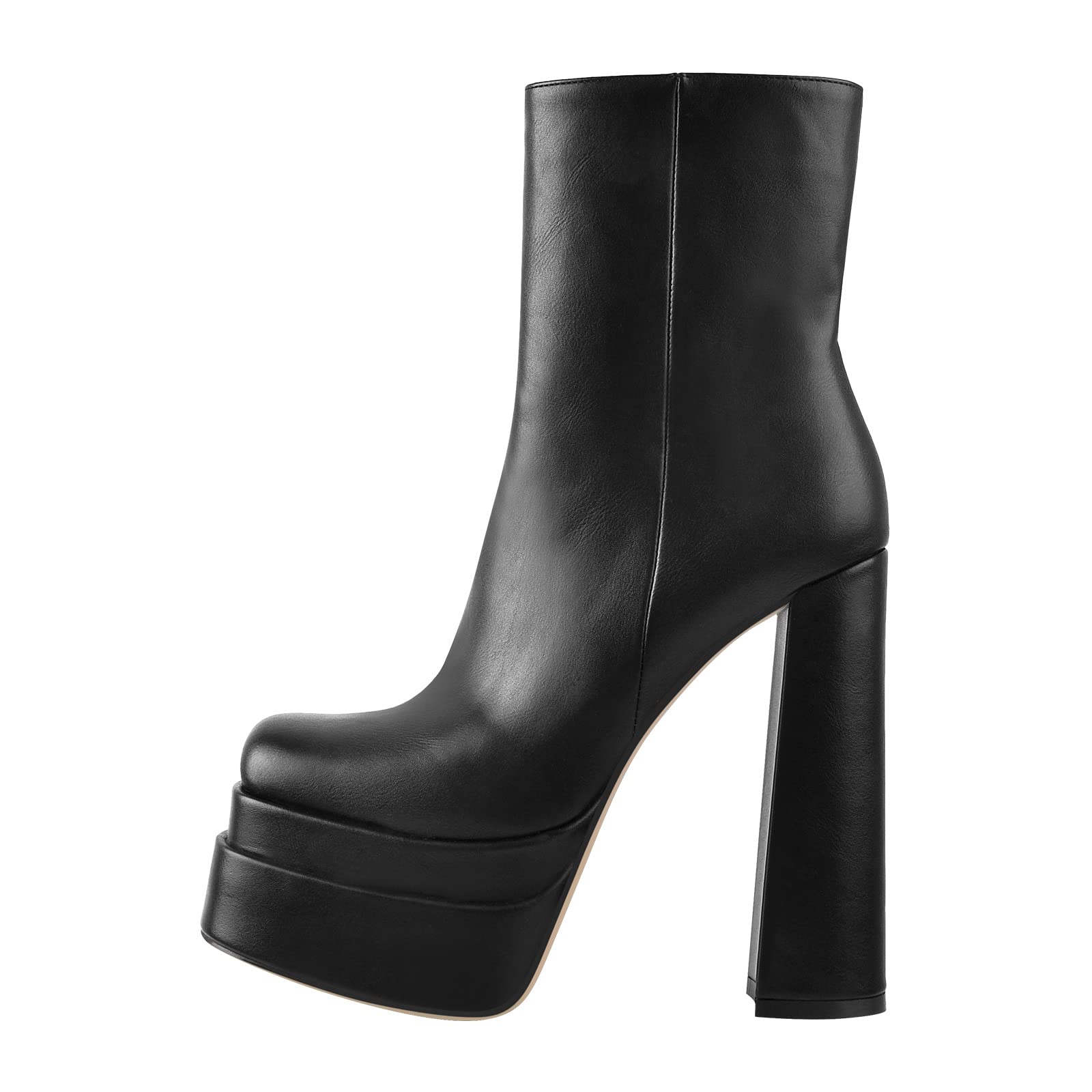 Only maker Damen Stiefeletten Plateau Blockabsatz Kurzschaft Stiefel mit Reißverschluss