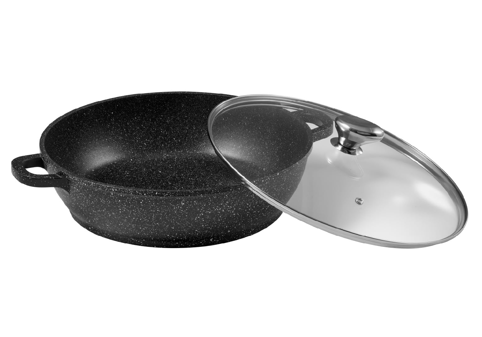 Pradel Excellence - PCUI001017 - Mijoteuse Fonte d'Aluminium Premium Ø32cm, Couvercle Verre - Revêtement Anti-Adhésif Façon Pierre - Poignée Amovible - Tout Feu, Noir