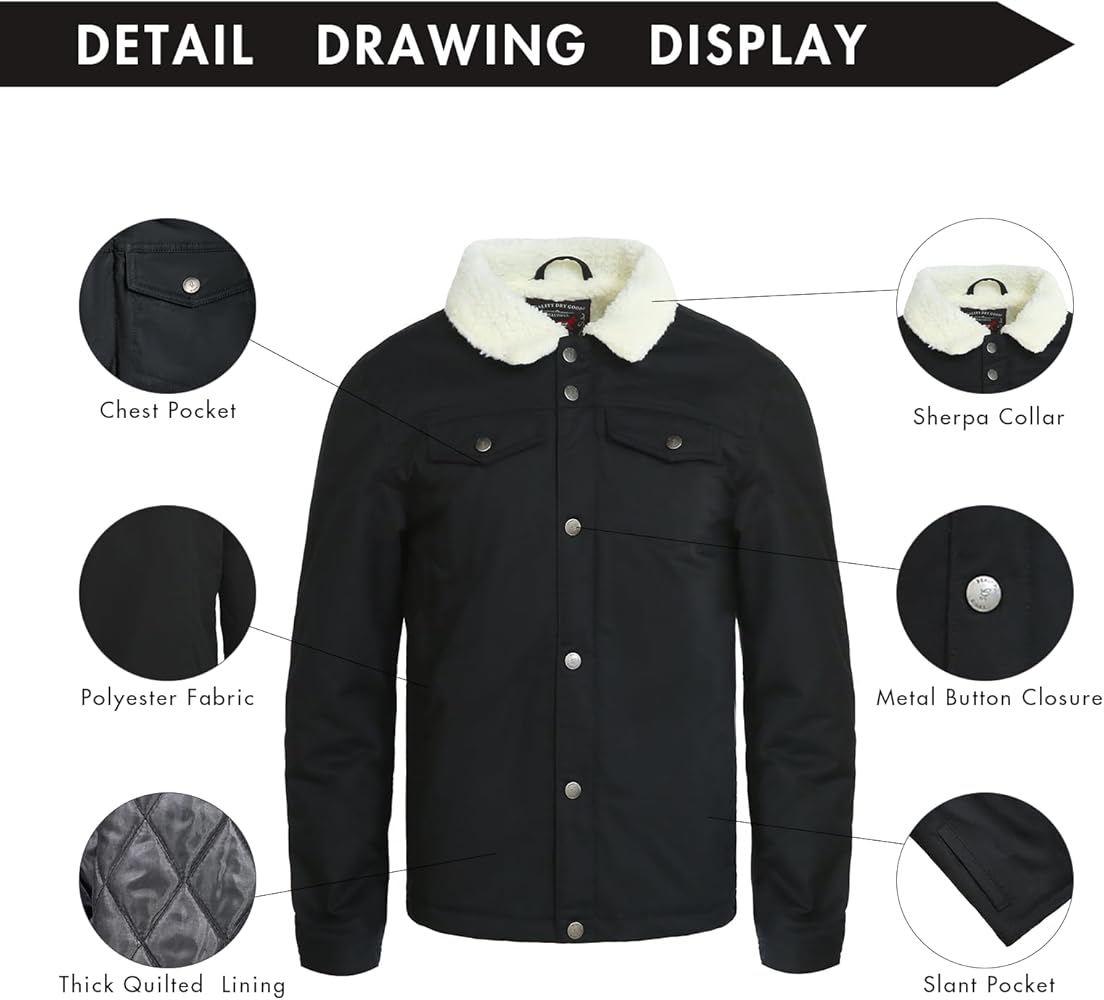 Beautiful Giant Men's Retro Western Black Winter Fleece Jacket