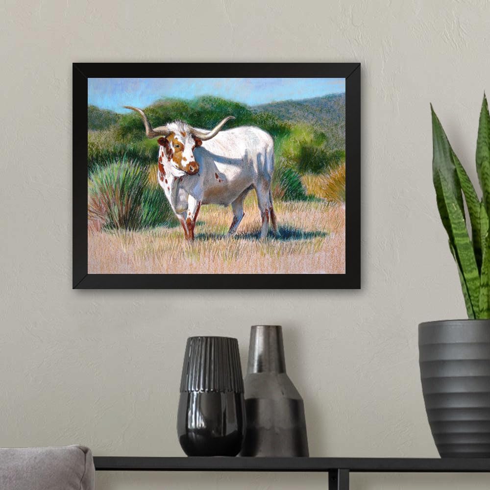 GADGETS WRAP Printed Photo Frame Matte Painting for Home Office Studio Living Room Decoration (11x9inch Black Framed) - Longhorn Bull