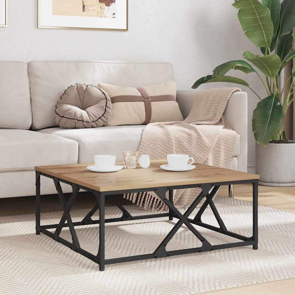 Mesa de centro de roble Artisan, 70 x 70 x 30 cm, con patas de acero, diseño moderno, alta resistencia, para salón, dormitorio, pasillo