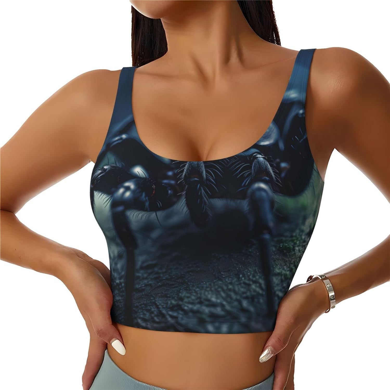 Crawling Spider Printed Women's Sports Vest, Suitable for Yoga, Pilates and Fitness Training -