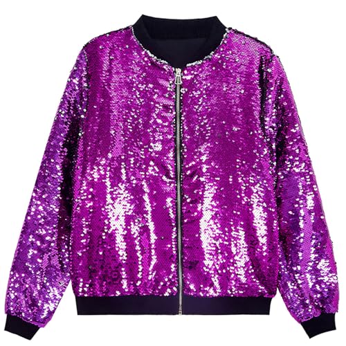 BweStilm Chaqueta de lentejuelas para hombre con purpurina, multicolor de los 80, chaqueta bomber brillante, chaqueta de béisbol, fiesta, chaqueta de entrenamiento, chaqueta retro universitaria