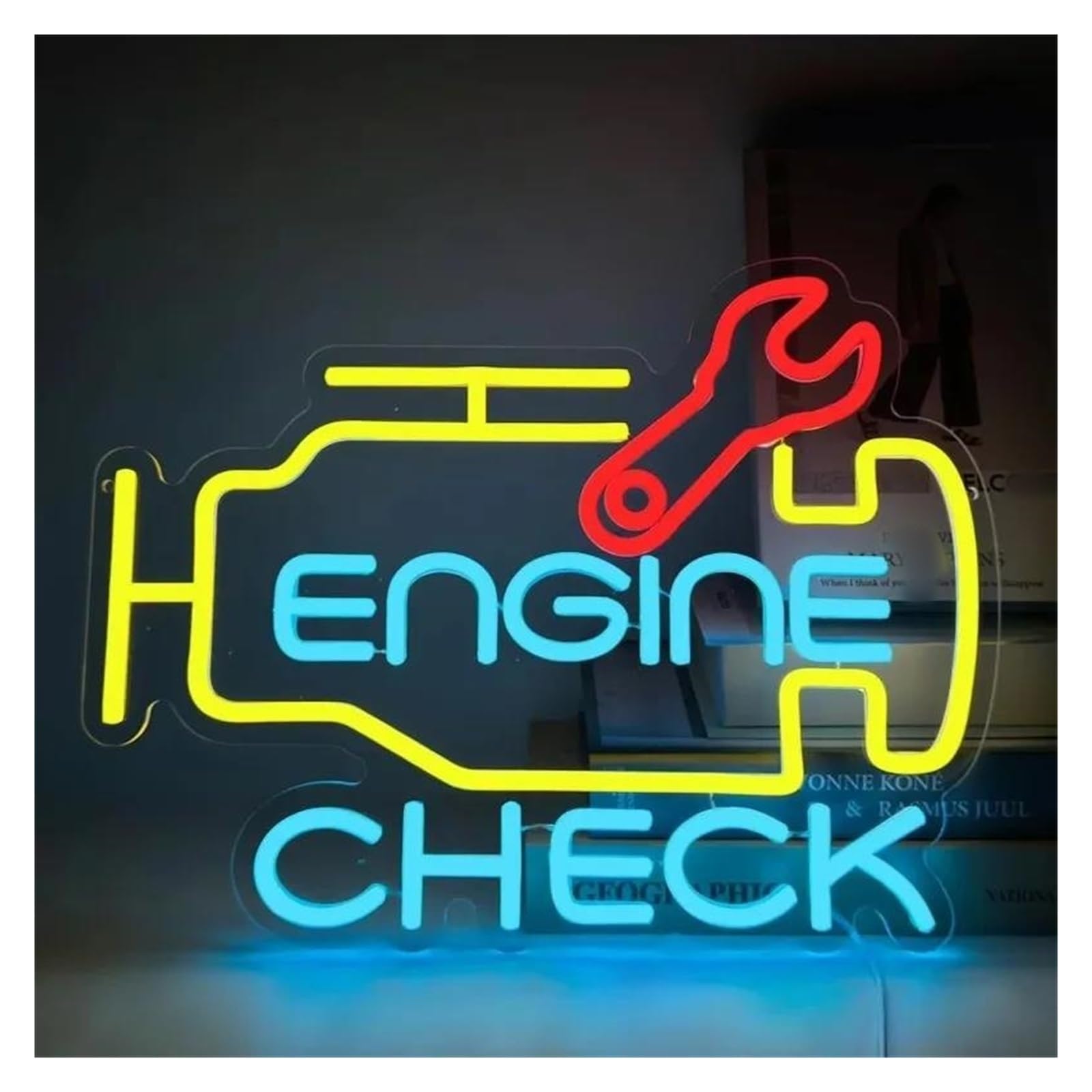 XENITE Hanging Art Neon Signs Engine Check Neon Sign for Man Cave Car Workshop Auto Room Garage Repair Shop Wall Decor USB Powered 32x42cm