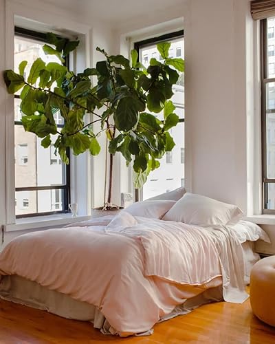 Buffy Juego de sábanas 100 % eucalipto lyocell  Suave y sedoso, fresco al tacto, juego de 4 piezas teñidas naturalmente con bolsillos profundos de