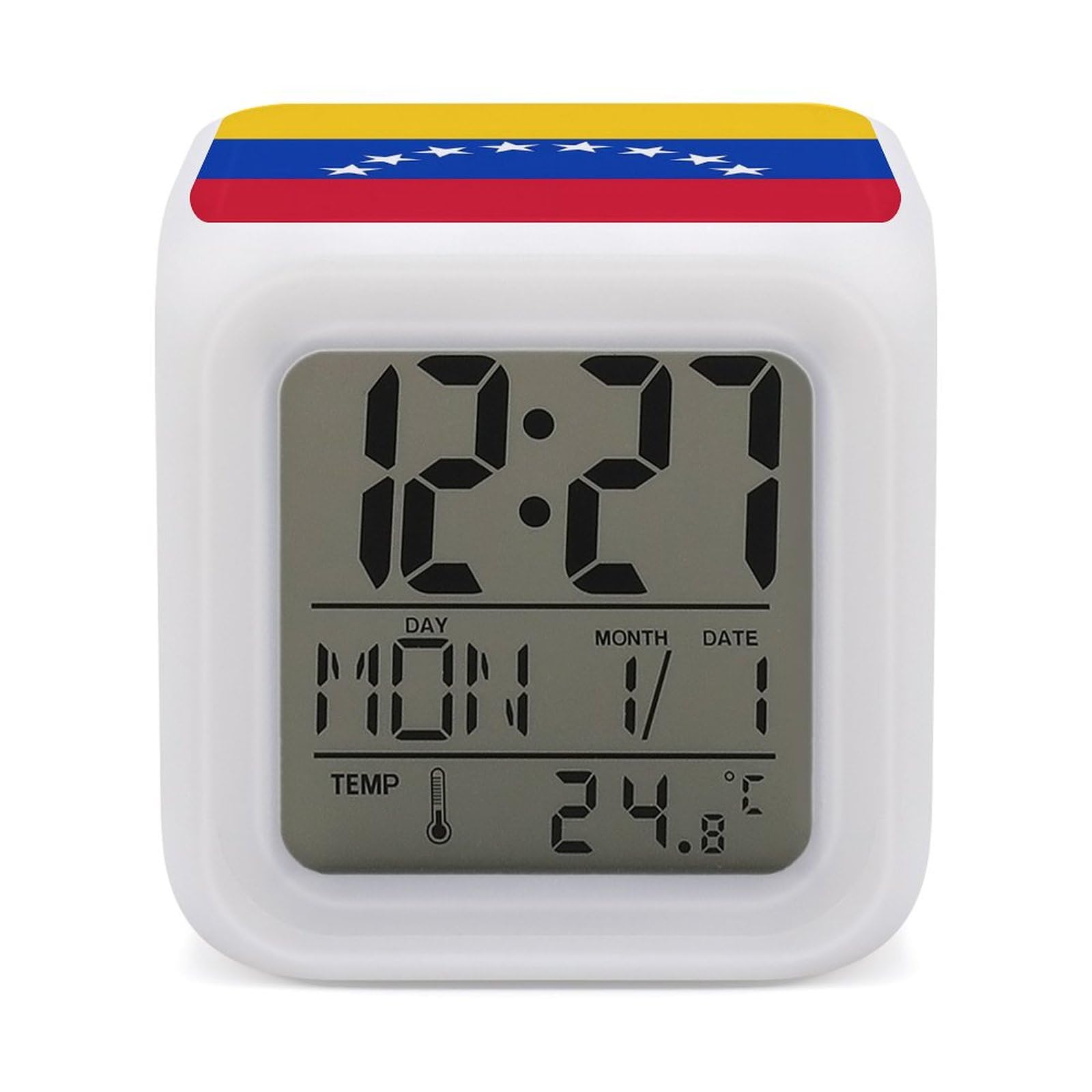 JTREHY 7 Color Changing LED Digital Alarm Clock,Flag of Venezuela Printed Wake-up Clock with Temperature Display Home Decoration Alarm Clock for Bedroom Office